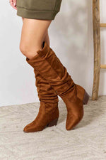 Block Heel Knee High Boots in Chestnut