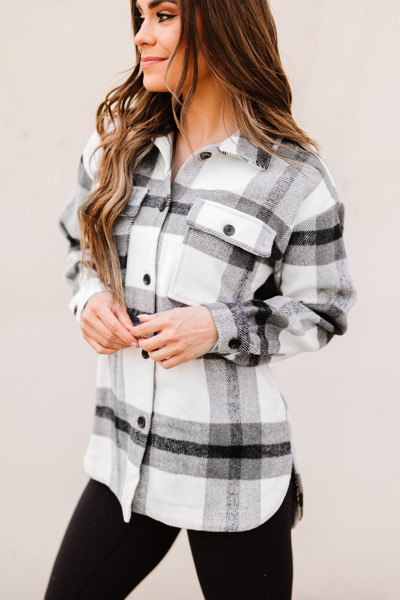 Plaid Dropped Shoulder Pocket Shacket