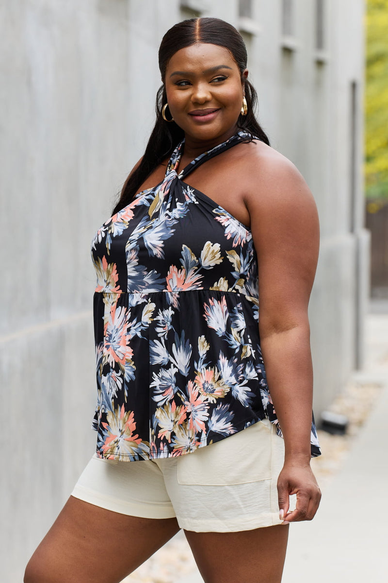 Floral Halter Top in Black