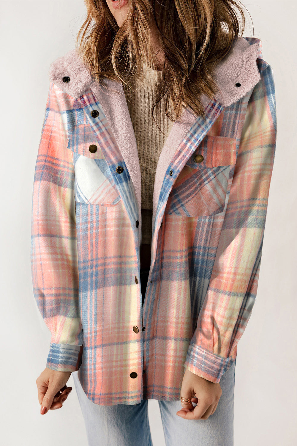 Olivia Plaid Snap Down Hooded Jacket