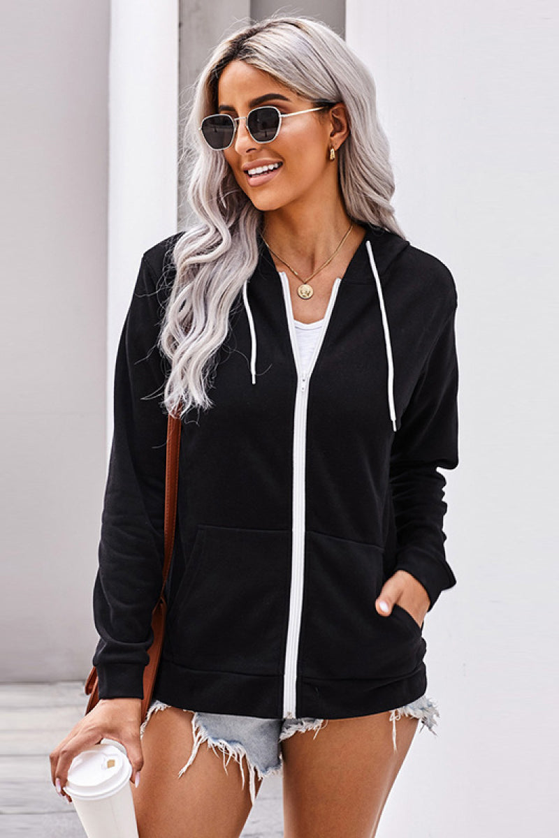 Solid Pocket Zipper Hoodie- 3 Colors