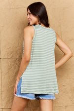 Talk To Me Striped Sleeveless V-Neck Top