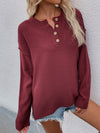 Buttoned Exposed Seam High-Low Sweater- 6 Colors