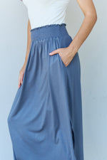 High Waist Scoop Hem Maxi Skirt in Dusty Blue