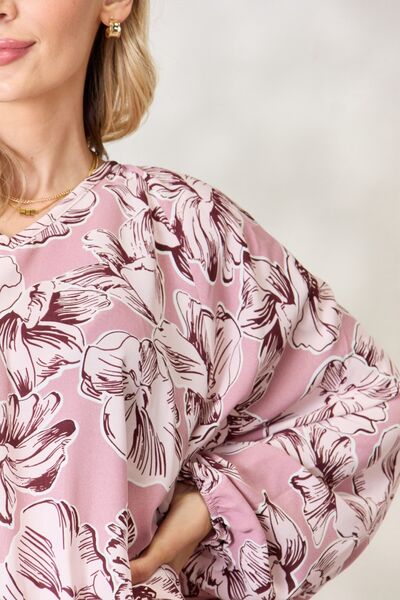 Floral V-Neck Balloon Sleeve Blouse