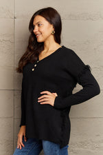 Madelyn Buttoned Dropped Shoulder Raw Hem Sweater