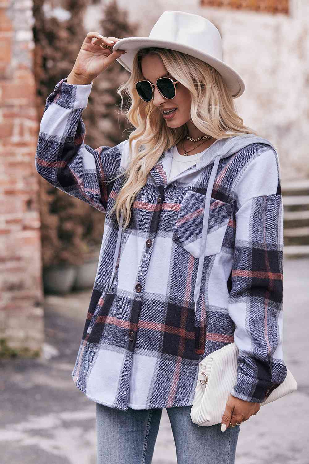 Ciara Plaid Dropped Shoulder Hooded Jacket