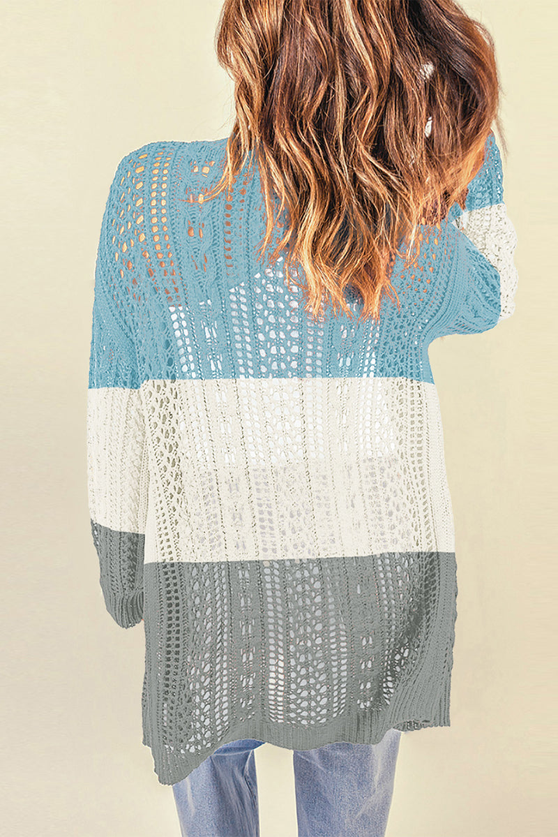 Evenly Openwork Ribbed Cuff Longline Cardigan