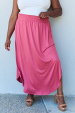 High Waist Scoop Hem Maxi Skirt in Hot Pink