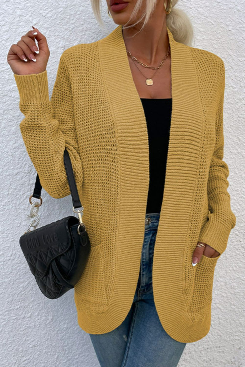 Kendall Open Front Rib-Knit Cardigan with Pockets