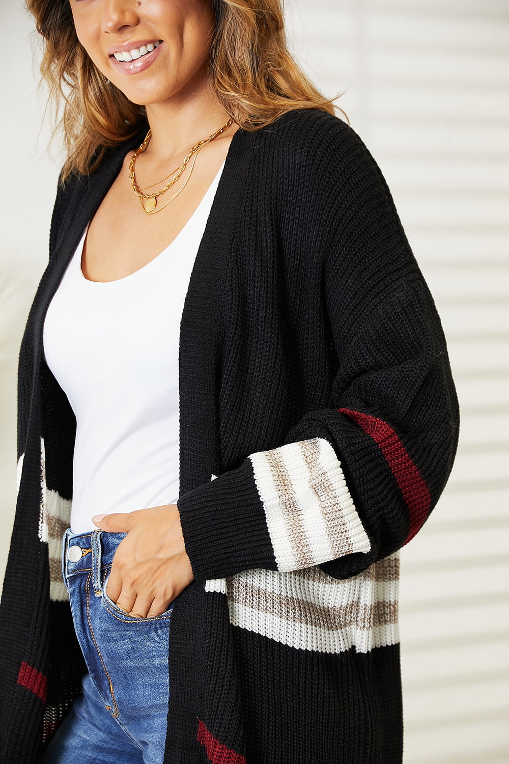 Arizona Striped Rib-Knit Cardigan