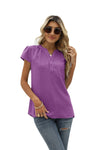 Swiss Dot Notched Neck Short Sleeve Top