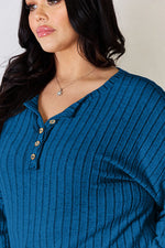 Lucy Ribbed Half Button Long Sleeve