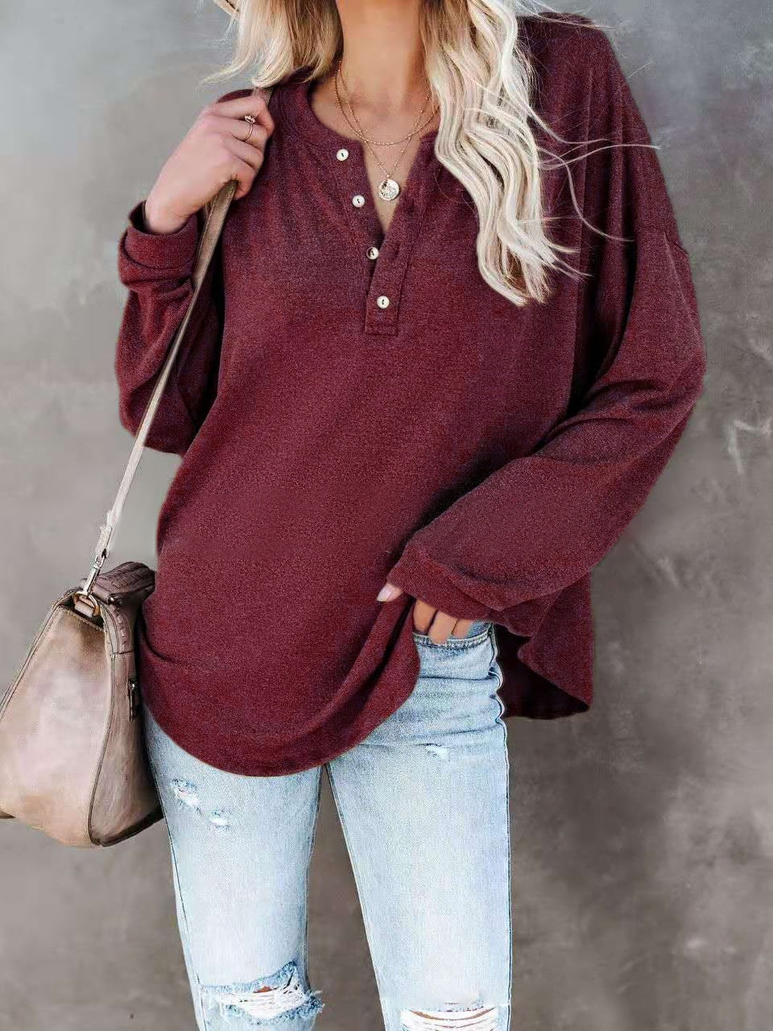 Janelle Buttoned Drop Shoulder Top