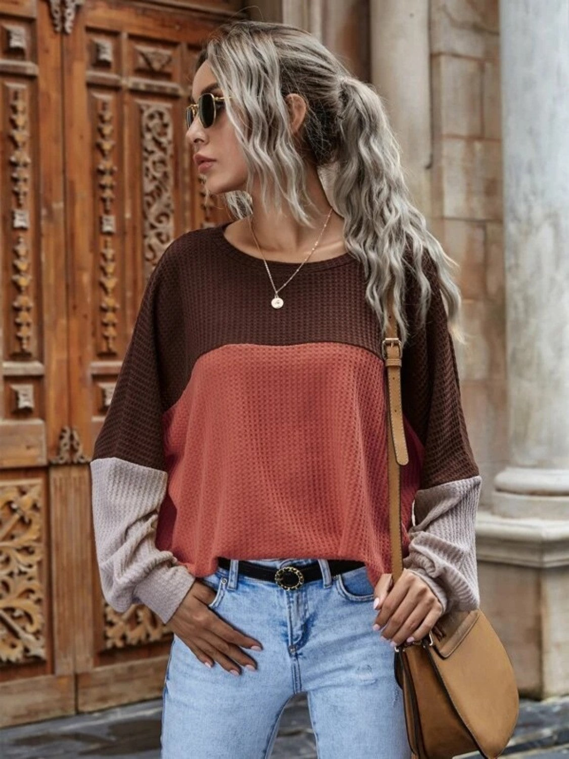 Emery Waffle-Knit Long Sleeve Top