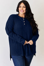 Khloe Ribbed Half Button High-Low Top