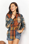 Jessie Plaid Curved Hem Shirt Jacket with Breast Pockets