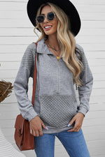 Quilted Half-Zip Sweatshirt with Pocket- Multiple Colors