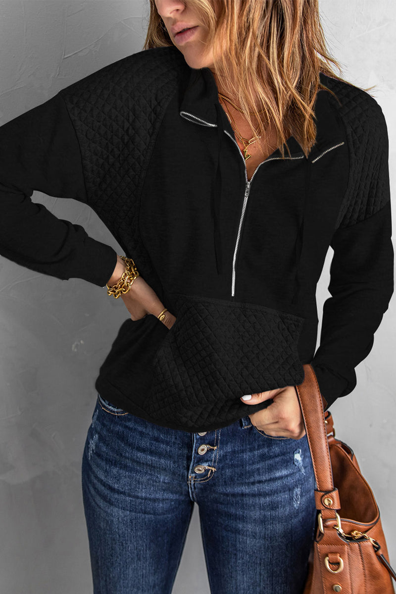 Quilted Half-Zip Sweatshirt with Pocket- Multiple Colors