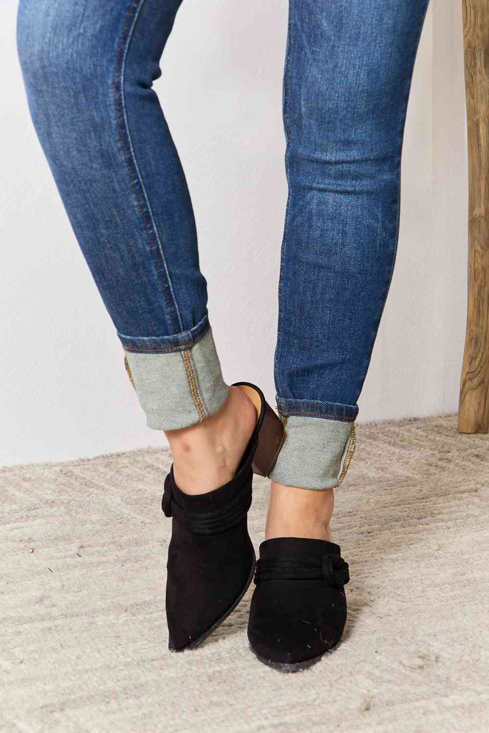 Pointed-Toe Braided Trim Mules