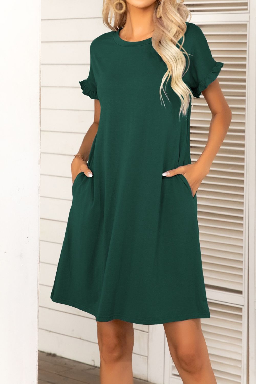 Rainey Flounce Sleeve Dress with Pockets