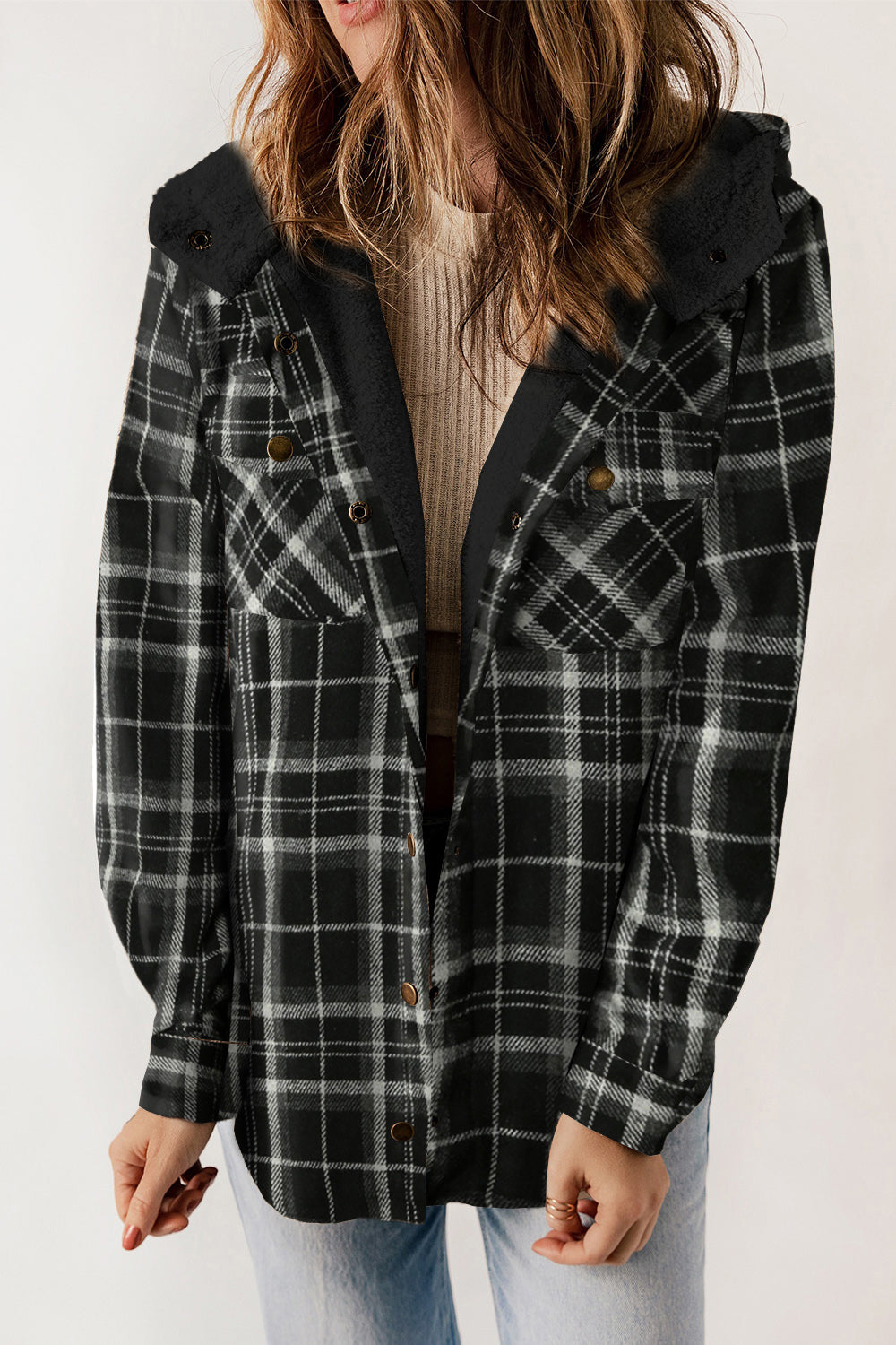 Olivia Plaid Snap Down Hooded Jacket