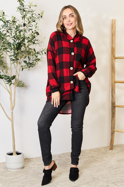 Bridget Plaid Button Front Hooded Shirt