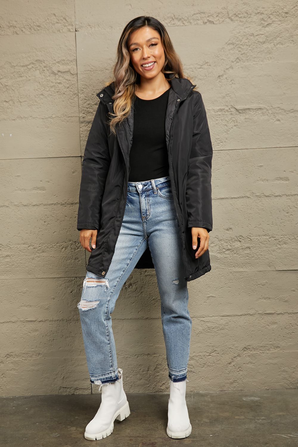 Monique Faux Fur Trim Hooded Puffer Jacket