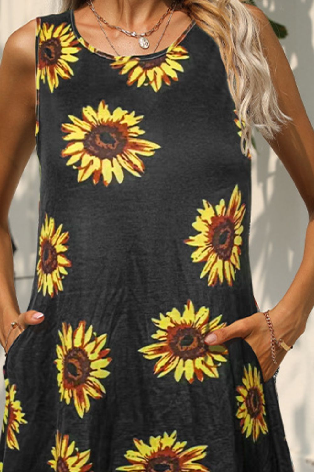 Printed Sleeveless Dress with Pockets