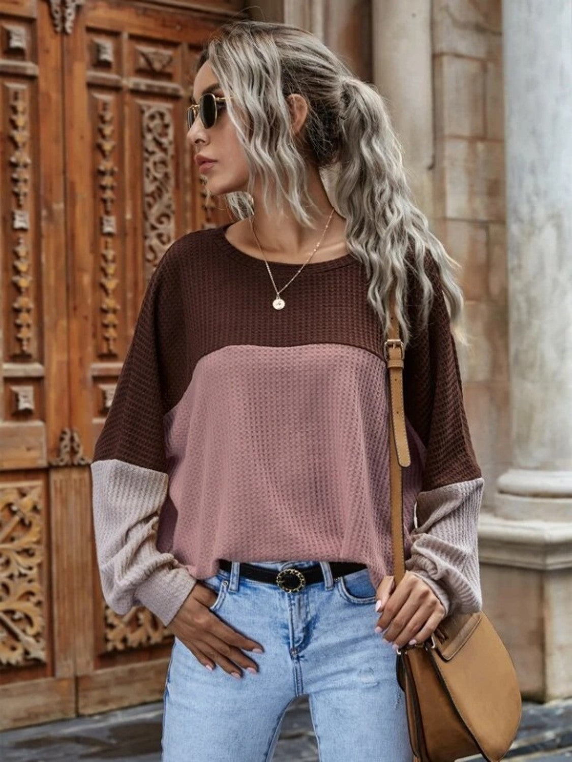 Emery Waffle-Knit Long Sleeve Top