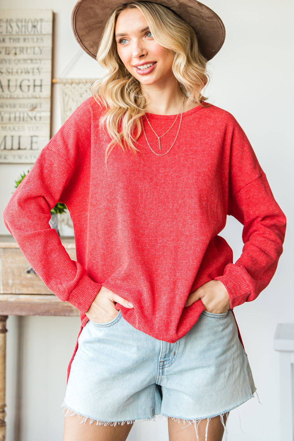 Brinley Drop Shoulder Slit Tunic Sweatshirt