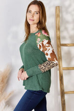 Cara Waffle-Knit Leopard Blouse