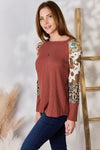 Lydia Leopard Waffle-Knit Blouse