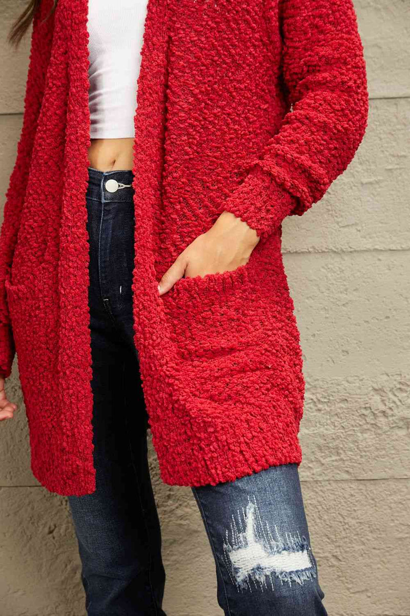 Falling For You Popcorn Cardigan in Red