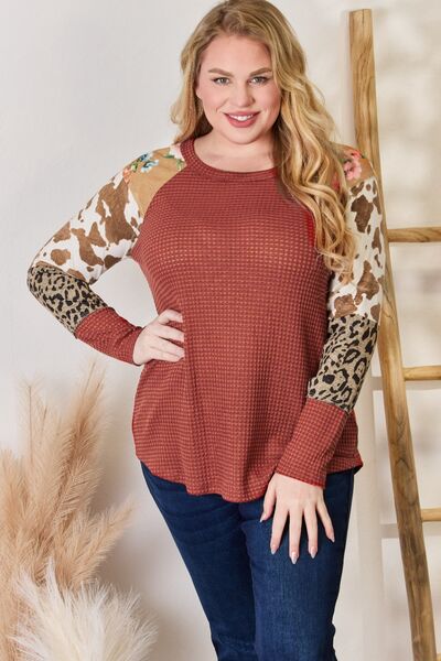 Lydia Leopard Waffle-Knit Blouse