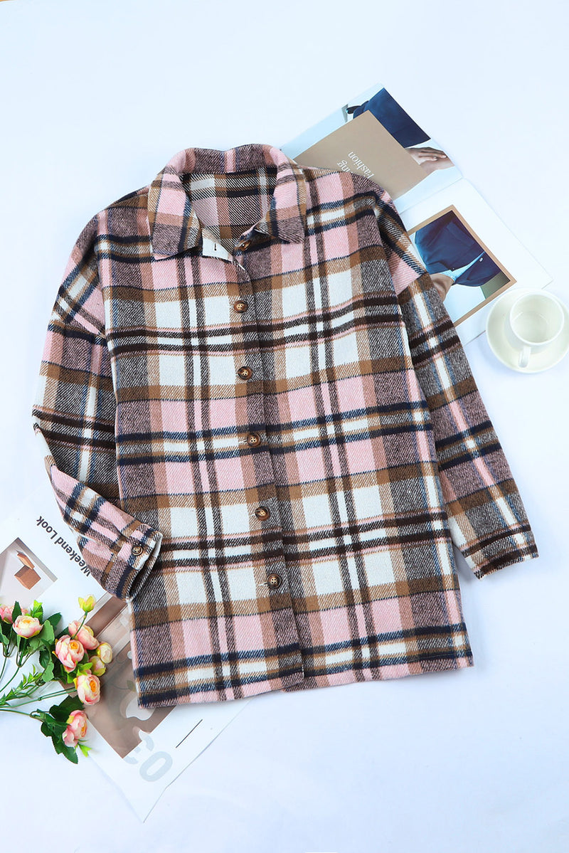 Plaid Dropped Shoulder Pocketed Shirt Jacket- 5 Colors