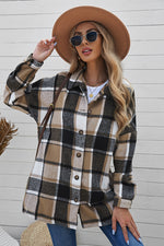 Plaid Dropped Shoulder Pocketed Shirt Jacket- 5 Colors