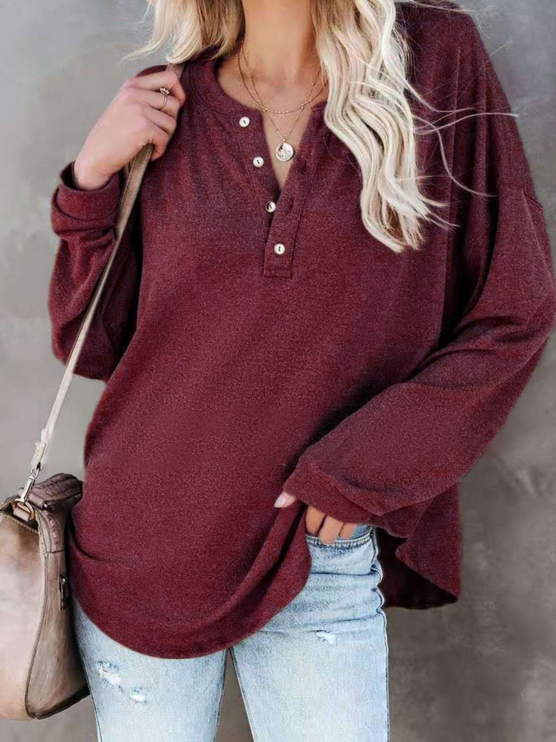 Janelle Buttoned Drop Shoulder Top