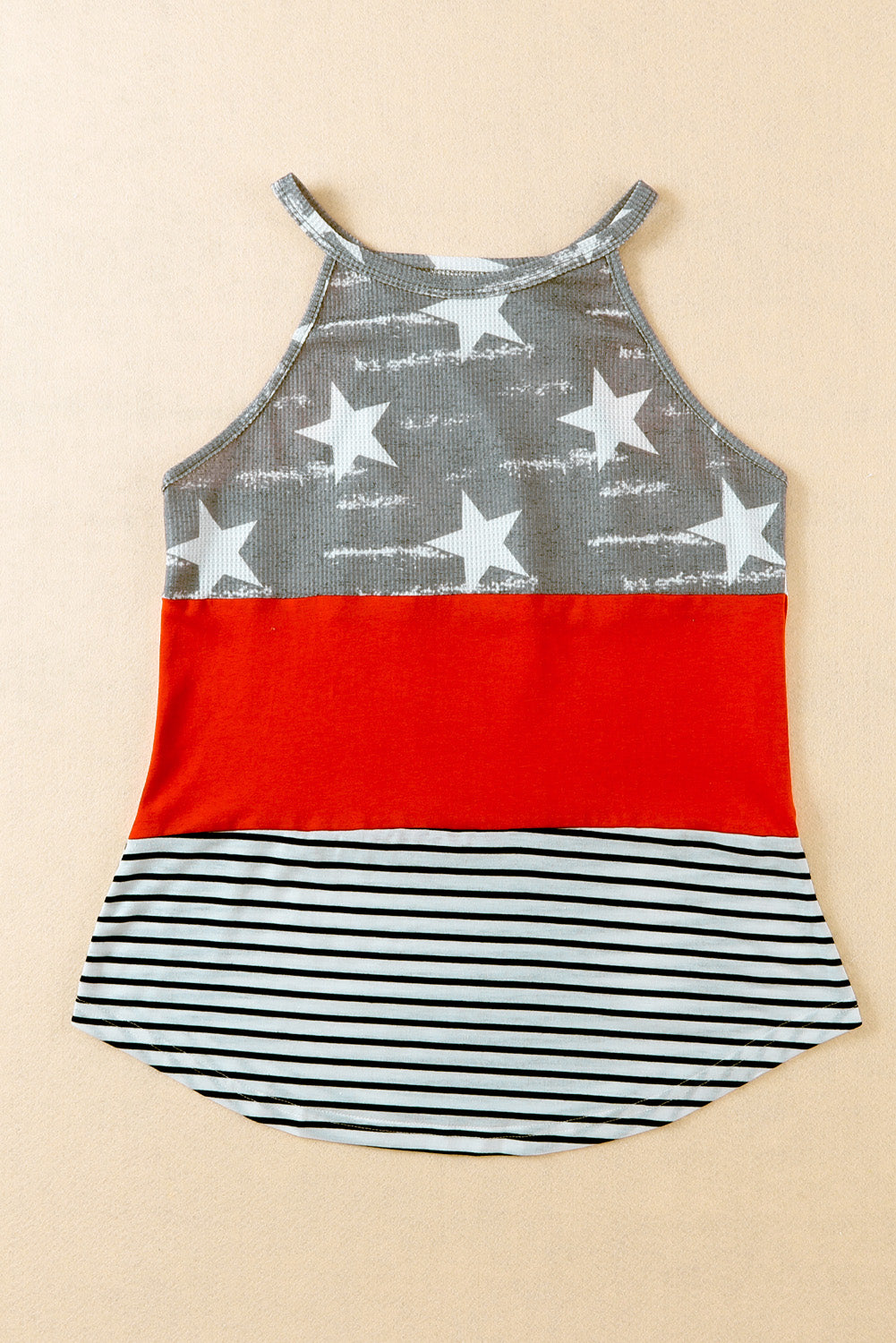 Star and Stripe Color Block Curved Hem Tank