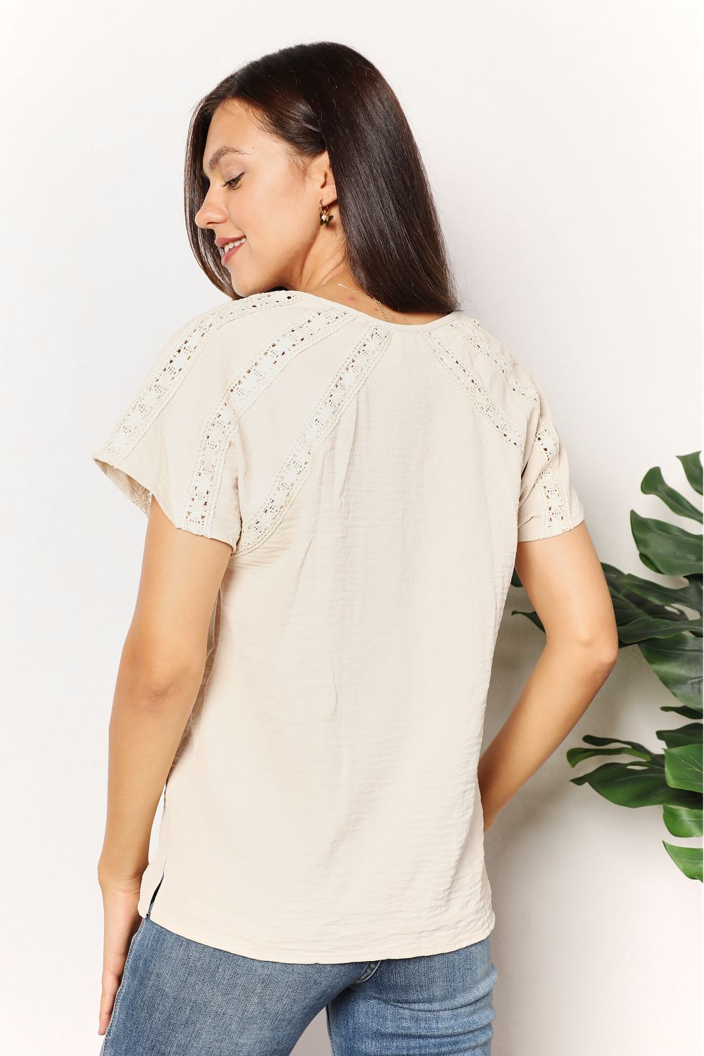 Amber Crochet Buttoned Short Sleeves Top