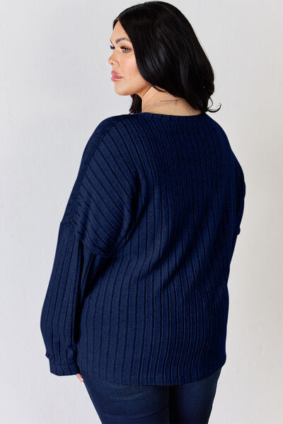 Lucy Ribbed Half Button Long Sleeve