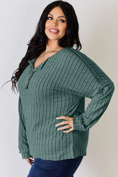 Lucy Ribbed Half Button Long Sleeve