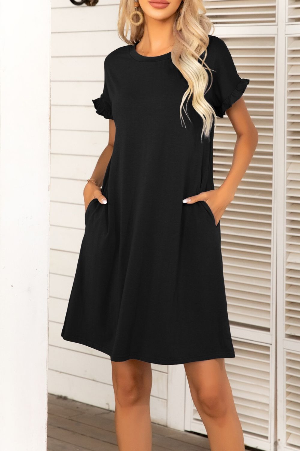 Rainey Flounce Sleeve Dress with Pockets