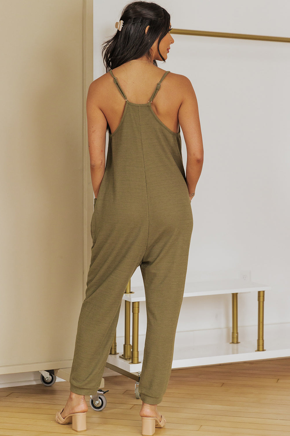 Taylor Spaghetti Strap Deep V Jumpsuit with Pockets