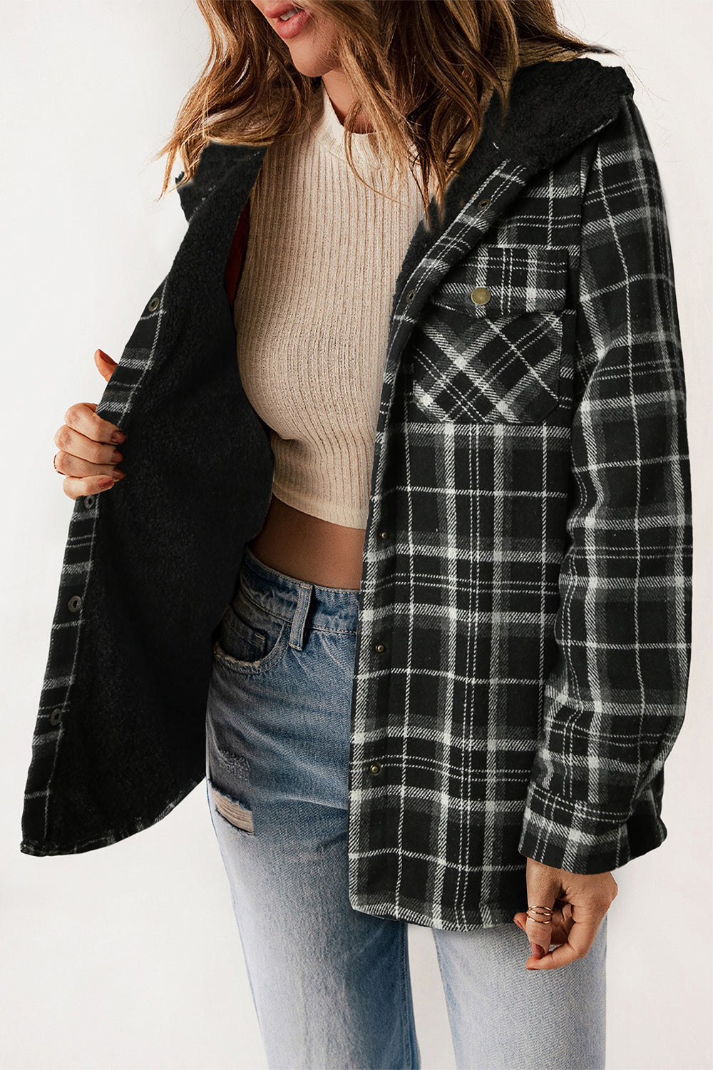 Olivia Plaid Snap Down Hooded Jacket