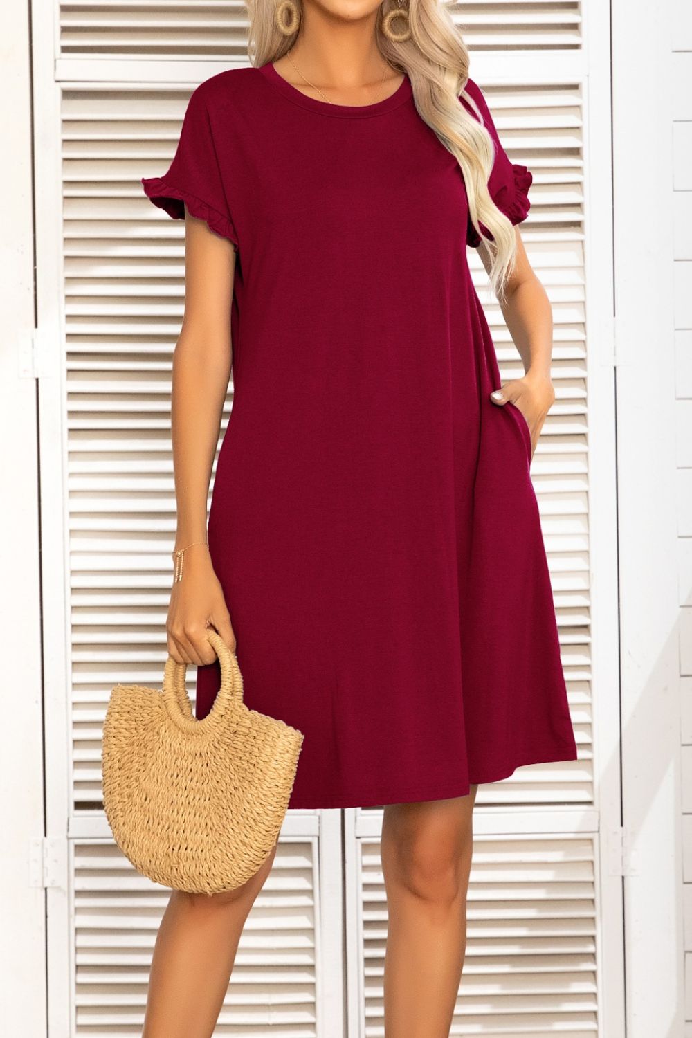 Rainey Flounce Sleeve Dress with Pockets