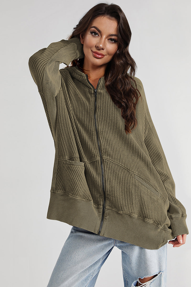 Oversized Fit Zip-Up Long Sleeve Jacket