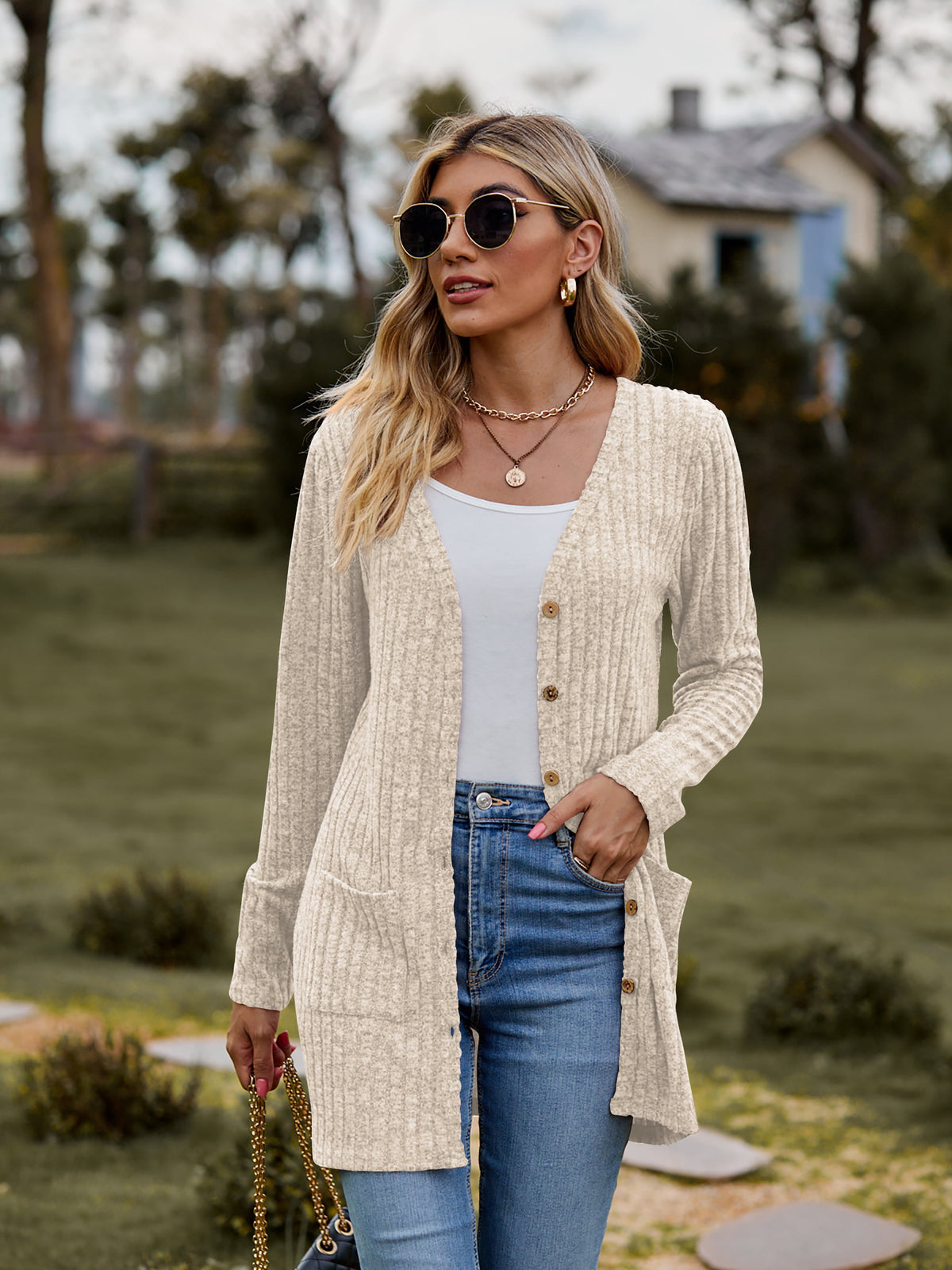 Stella Ribbed Button-Up Cardigan