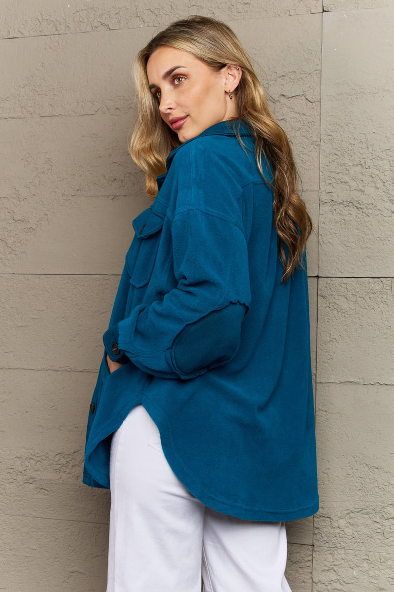 Cozy in the Cabin Fleece Shacket in Teal