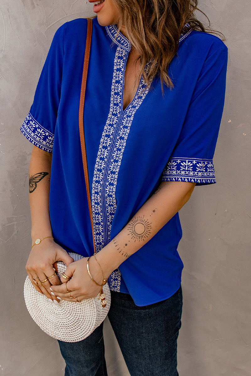 Jasmine Embroidered V-Neck Top